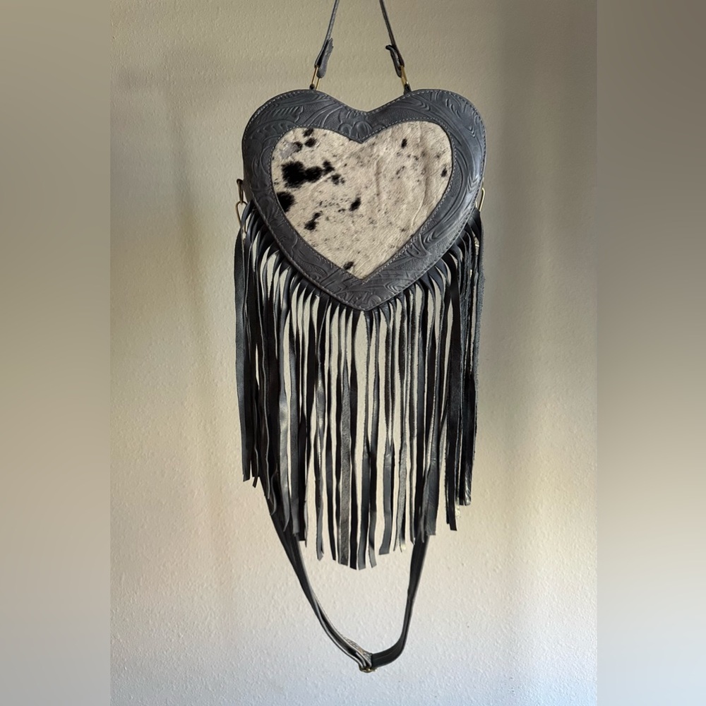 Heart-Shaped Fringe Crossbody Bag Genuine Soft Leather Handmade in Mexico